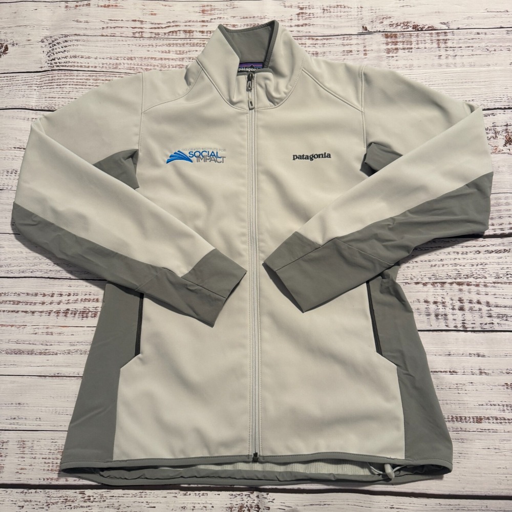 (EMBROIDERED) Patagonia Polartec Full Zip Soft Shell Jacket Gray Women's Size M